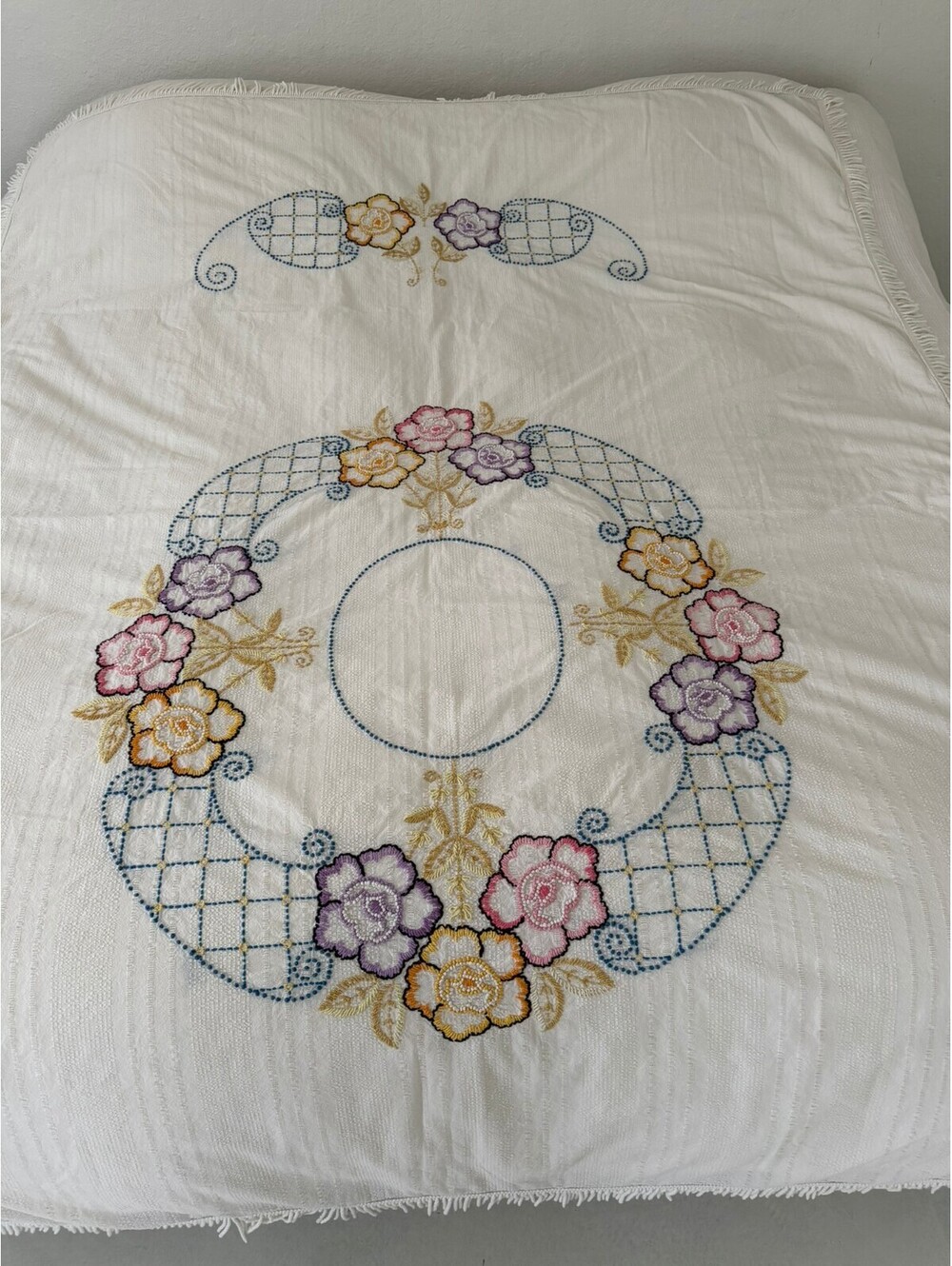 Vintage Floral Chenille Bedspread Fringe Twin